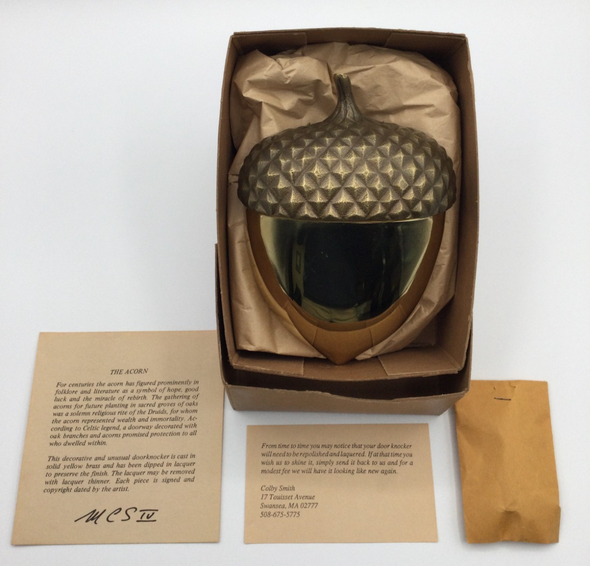 NOS VHTF 1981 Colby Smith MCS IV Acorn Brass Door Knocker Swansea Massachusetts