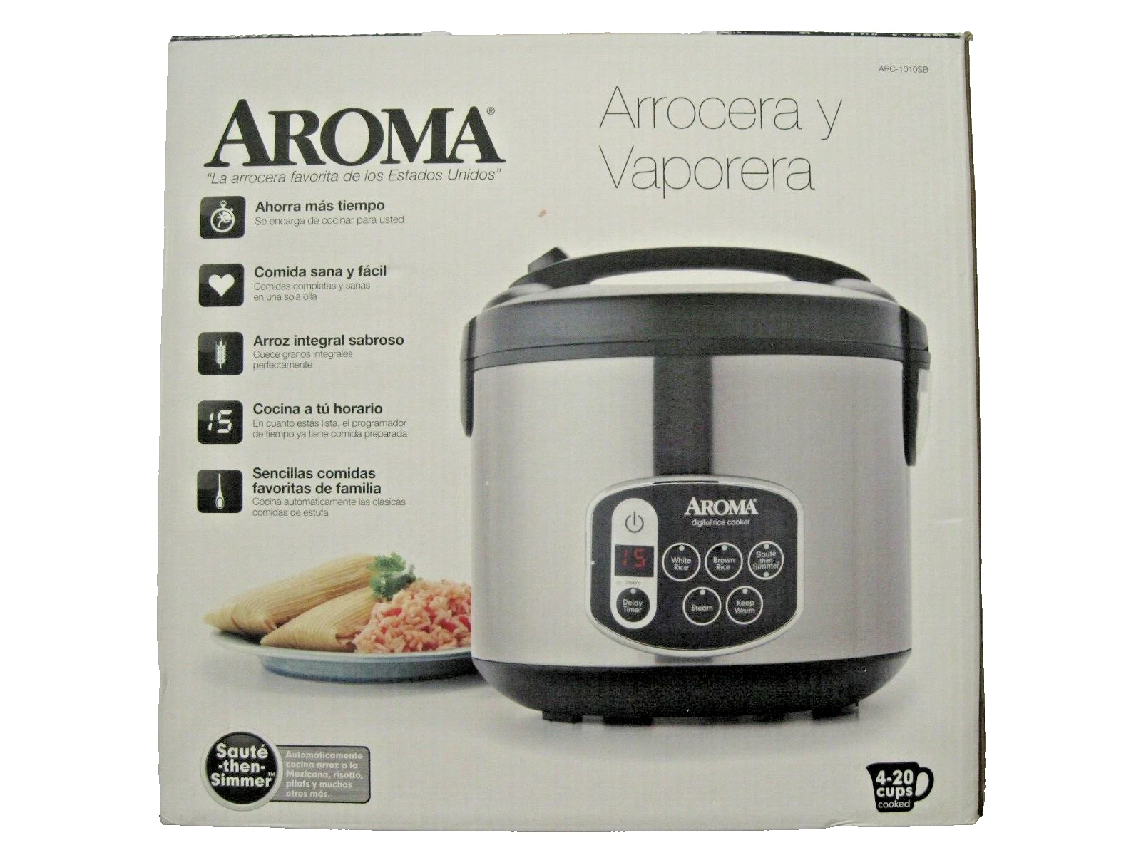 Aroma 4-20 Cup Digital Rice Cooker & Food Steamer ARC-1010SB Stainless Steel New