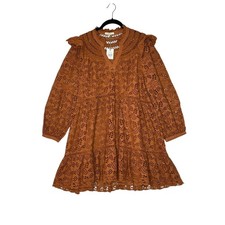 NWT AE77 Womens Dress Small Eyelet Tiered Ruffle Cottagecore Mini Boho Brown