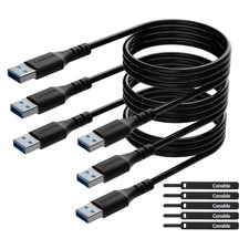 USB 3.0 A to A Male Cable 2FT 3-Pack - Fast Data Transfer, Includes Cable Ties