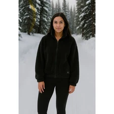 GYMSHARK Women's Small Black Sherpa Fleece Jacket Zip Up Reversible Cozy HR1-15