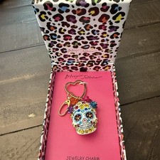Betsey Johnson Sugar Skull Jeweled Charm Keychain Halloween Day of the Dead NWT
