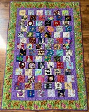Handmade I Spy Patchwork Quilt Purple Green Novelty Prints 38x53 Toddler Bed