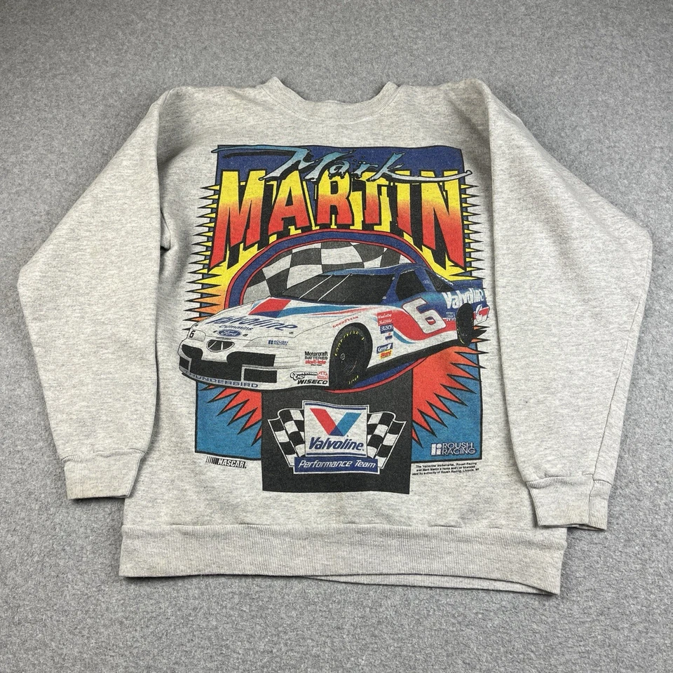 Sudadera De Colección Años 90 Mark Martin Mediana NASCAR Valvoline #6 Coche de Carreras EE. UU. Gris Foto 2 de 4