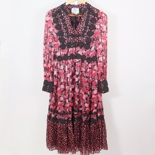 Kate Spade Madison Ave midi dress sz 0 red silk black lace fit flare
