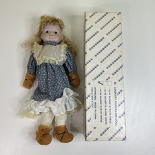 Porcelain and Cloth 16” Doll Country Blue  Floral Dress Blonde Hair Blue Eyes