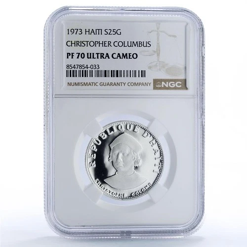 Haiti 25 gourdes Christopher Columbus Colomb History PF70 NGC silver coin 1973