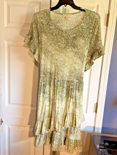 Michael Kors Womens Knit Dress Sz 2X Green/White Ruffle