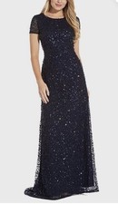 Adrianna Papell sz 12P Formal Long Sequin short sleeve flared bottom train