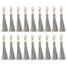 18pcs PU Leather Keychain Tassels 5.9" Key Chain Tassels Grey