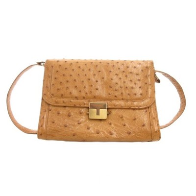 Pointer Ostrich Leather Shoulder Bag Brown 17cm/6.7'' Vintage Condition B