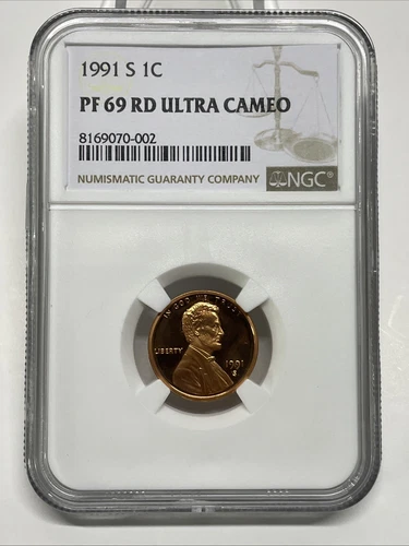 1991-S Lincoln Cent / Penny 1c PF69RD UCAM Proof  NGC Brown Label