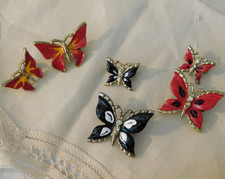 Vintage Butterfly Pins LOT Butterflies Brooches Duet Set Enamel Rhinestones