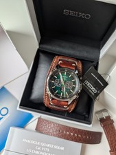 Seiko Solar SSC513 Recraft Chronograph green Dial Men's Watch, Leather Bund