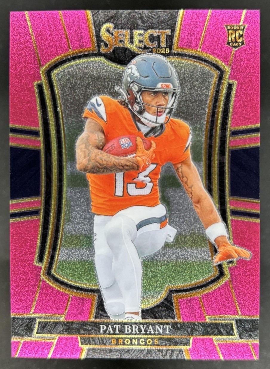 2025 Panini Select Pat Bryant Premier Level RC Pink Glitter Prizm #/15 Broncos