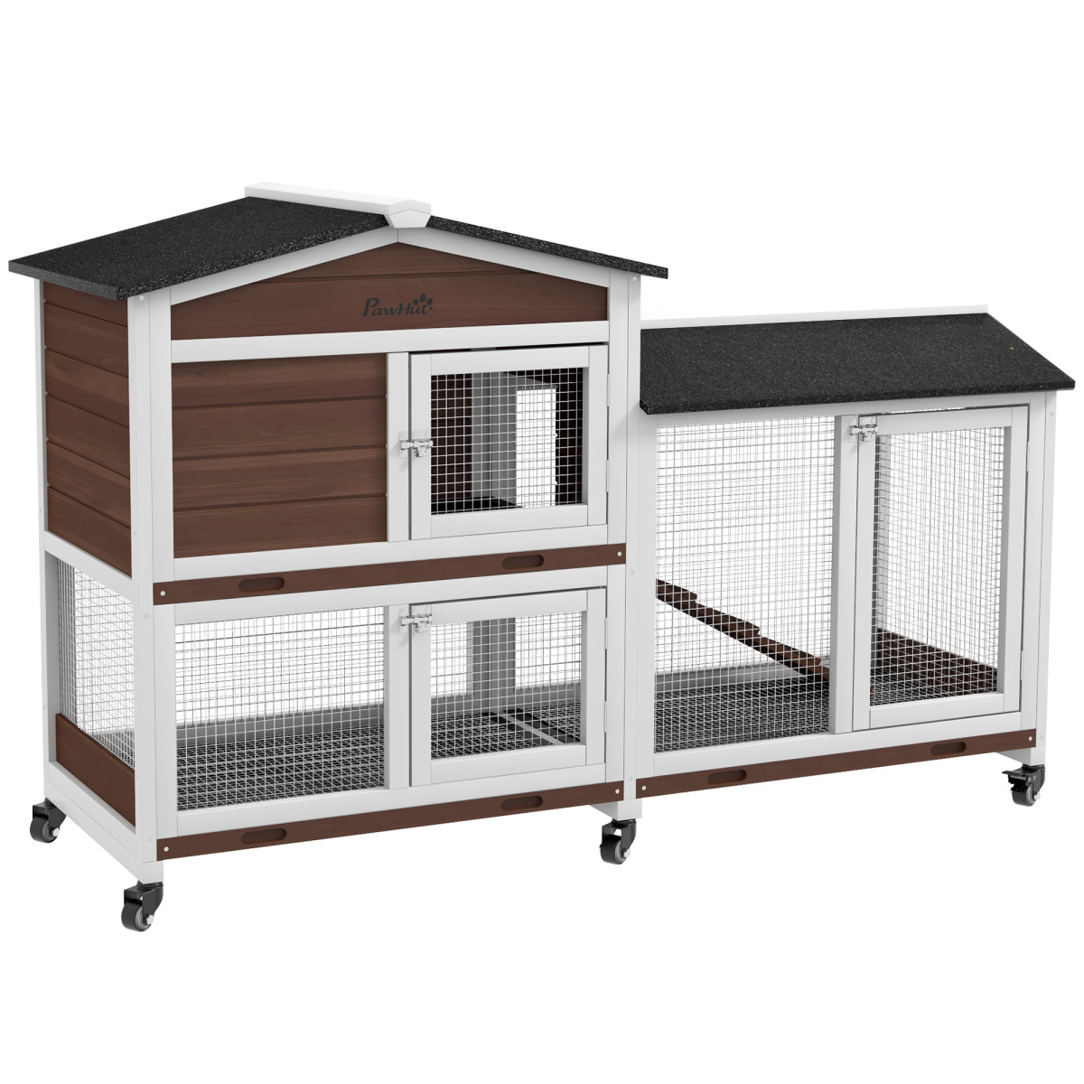 Bobobiy Brown Wooden Two-Tier Pet Hutch With Wheels, Run - Image 2
