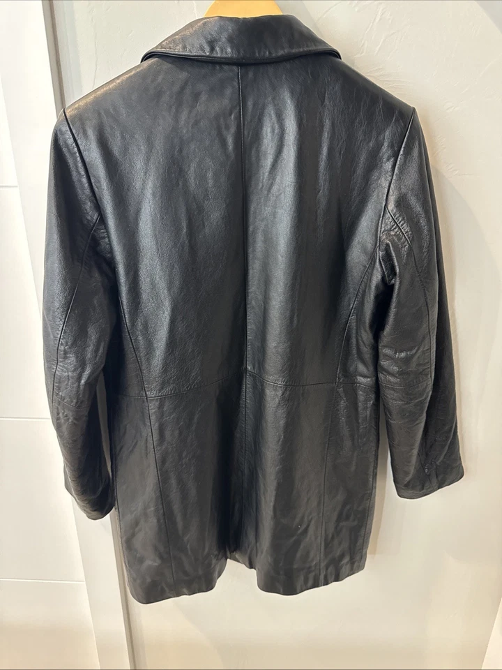Vintage Kathy Ireland Black Leather Jacket Women's Mid-Length Coat Small - Image 4 of 4