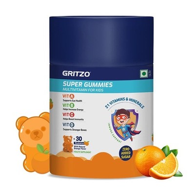 Gritzo Super Multivitamin Gummis für Kinder natürlicher Orangengeschmack 21 V...