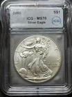 2000 American Silver $1 Eagle  ICG MS70