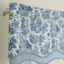 Waverly Charmed Life Wave Valance 75"x 16.5" Blue White Toile Pattern Scalloped