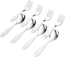 8 Pc Toddler Stainless Steel Silverware Set, 4 Forks  4 Spoons, Mirror Polished