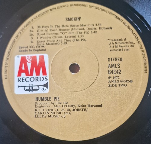 Humble Pie “Smokin” UK Vinyl LP 1972 AMLS 64342 A1 B1 - Picture 4 of 5