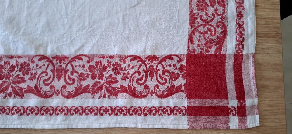 Joli lot de 5 petites nappes anciennes vigneronnes liteaux rouges monogrammes - Photo 4/4