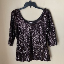 Banana Republic Women s Scoop Neck Brown Sequin 3/4 Sleeve Top; Sz. S