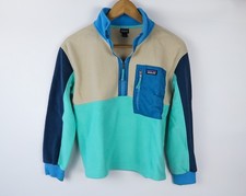 Patagonia Kids Microdini 1/2 Zip Fleece Pullover L Teal Pocket Colorblock