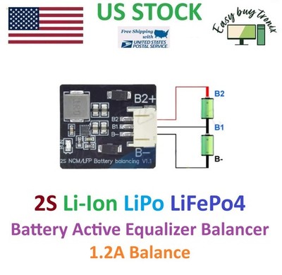 2Pcs 2S Li-Ion Lipo Lifepo4 Battery Active Equalizer Balancer BMS 1.2A Balance