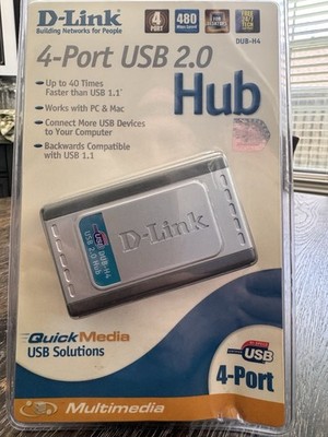 D-Link 4-Port USB 2.0 Hub DUB-H4 Portable Expansion PC Mac New Sealed