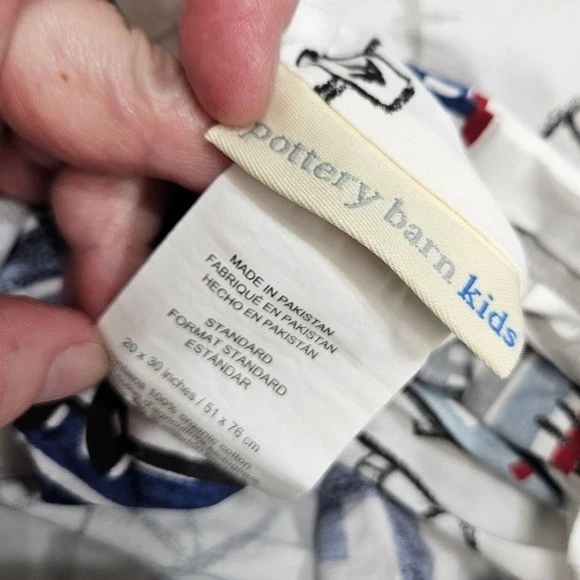 Funda de almohada Pottery Barn Kids tren estándar mezcla de algodón niño azul rojo Foto 3 de 4