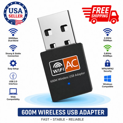 Mini Dual Band 600Mbps USB WiFi Wireless Adapter Network Card 2.4/5GHz 802.11