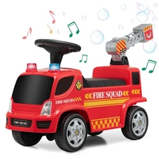 Kids Ride On Fire Truck Foot-to-Floor Sliding Push Car w/ Music & Bubble Maker