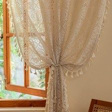YJ YANJUN Boho Lace Curtains 54 inch Length for Bedroom 2 Panels Vintage Trel...