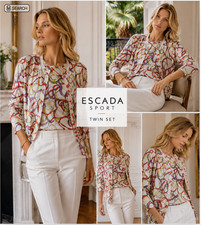 Escada Sport Twin Set Cardigan Top Multicolor Abstract Print Luxury NWT