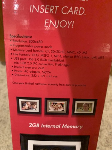 HP 7" Black Wood Digital Picture Frame 2GB Memory DF780b4 w/ Remote New Sealed - Picture 4 of 8