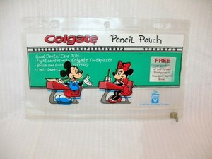 Vintage 1987 Colgate TOOTHPASTE ADVERTISING PENCIL POUCH MINNIE &amp;  MICKEY MOUSE