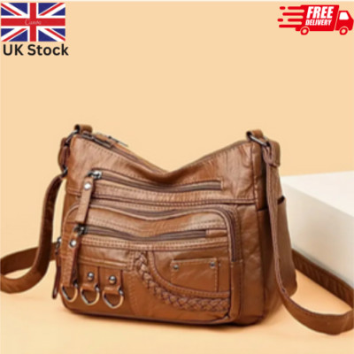 Damen Umhängetasche verstellbarer Riemen mehrlagig, Retro PU Schultertasche,