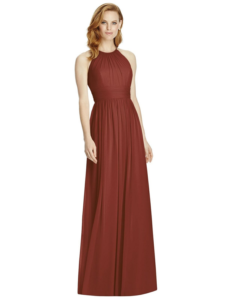 Dessy 4511Cutout Open-Back shirred Halter Maxi Dress