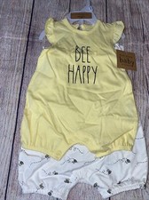 Rae Dunn Baby 0-3M 3-6M 6-9M Bee Happy Rompers Set NEW