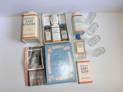 Vtg Johnsons baby powder lot tins oil soap gift set bottles and more all full