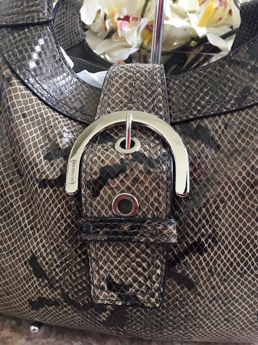 COACH F17419 Soho Grey Black Embossed Exotic Python Snake COACH F17419 Soho Grey Black Embossed Exotic Python Snake