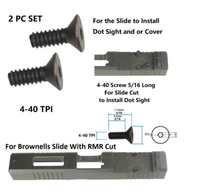 2PC 4-40 TPI, Lengt: 5/16'' Screws For Cut Slide to Install Dot Sight or Cover