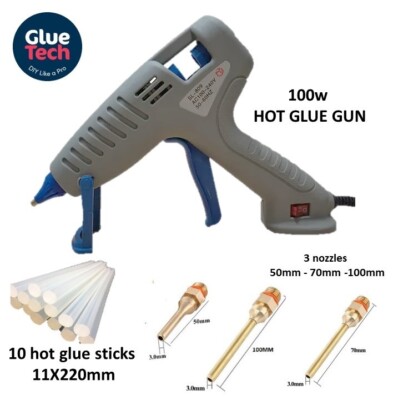 100W Profi Heißklebepistole 10X Klebesticks 3 Düsen UK Sicherung PlugON/OF