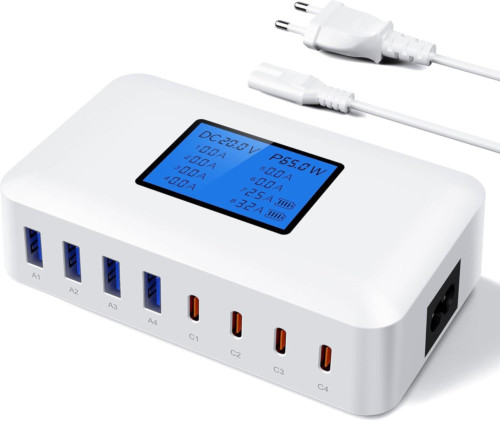 RENGOGA 200W Caricatore USB C Multiplo - Stazione di Ricarica GaN 8 Porte