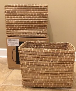New 2pc Pottery Barn Teen Woven Medium Storage Bin Basket Natural