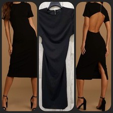 LULUS Art of Style Black Short Sleeve Backless Bodycon Midi Dress Size XL**NWOT*