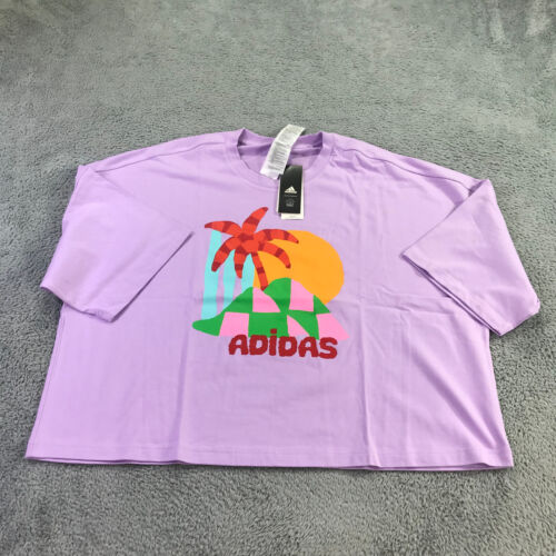 Adidas Shirt Womens 2X Farm Rio Women's Training Vivid Berry Colorful Palm Tree - Picture 4 of 10