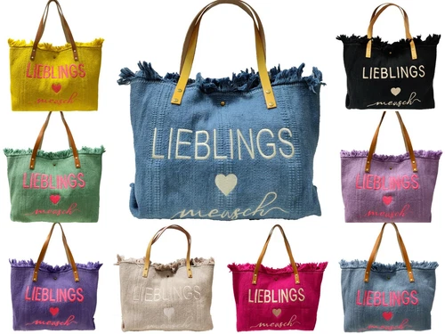 Favorite Person Bag Shopper XL Beach Bag Canvas Leather Strap Summer Colors